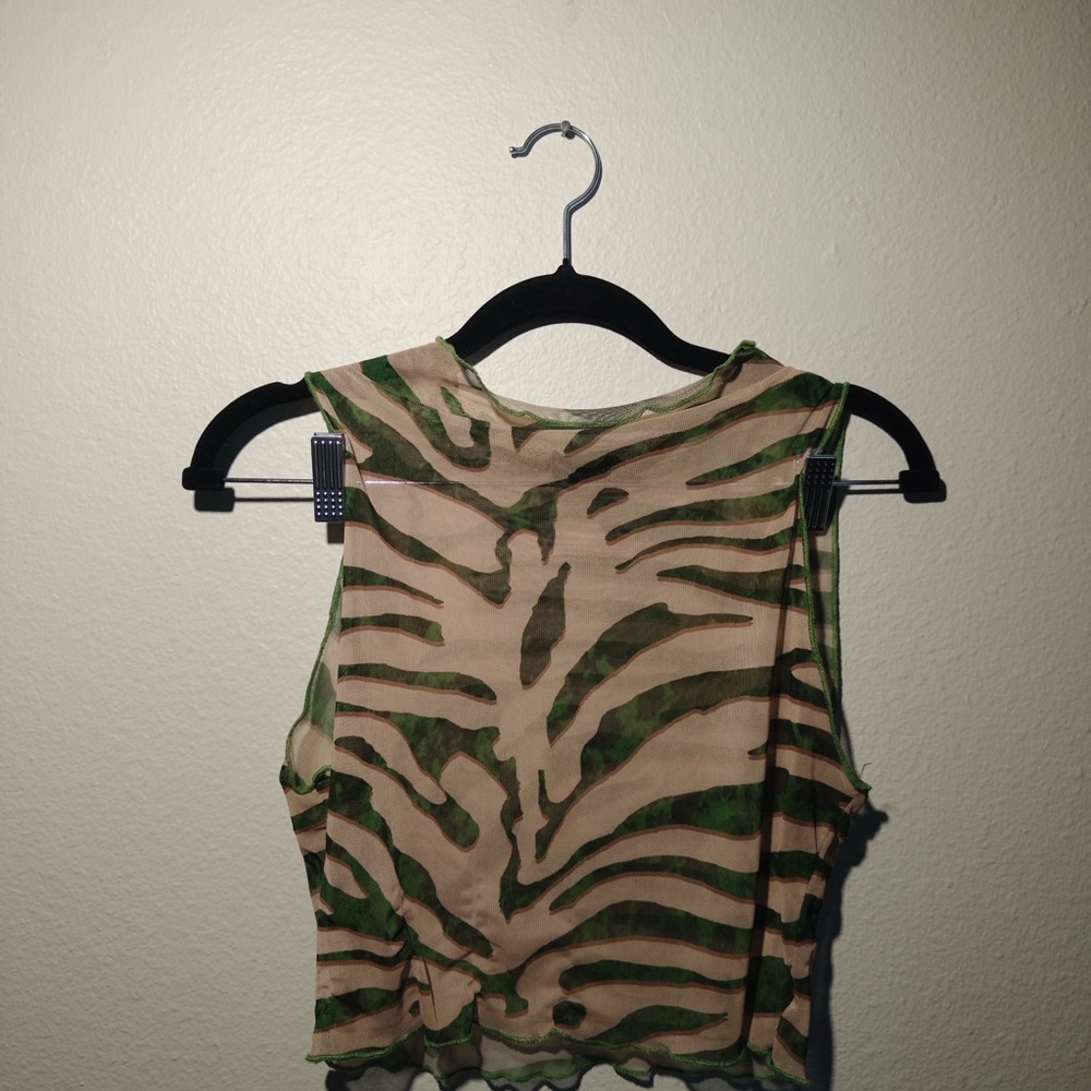 Green Mesh Zebra Print Sleeveless Top